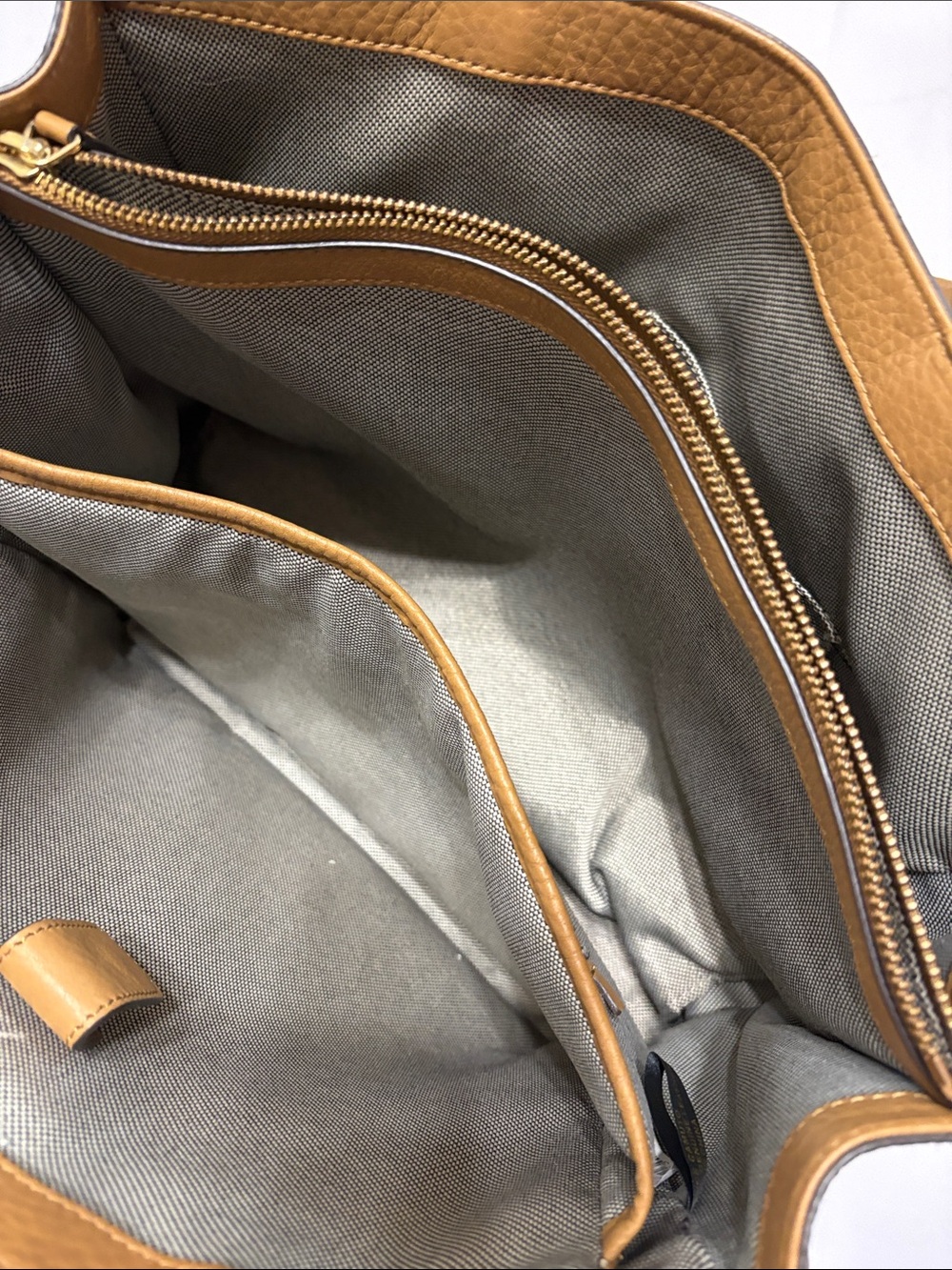 Vince Camuto Cognac Pebbled Leather Large Tote Bag Front Zip - Picture 8 of 10